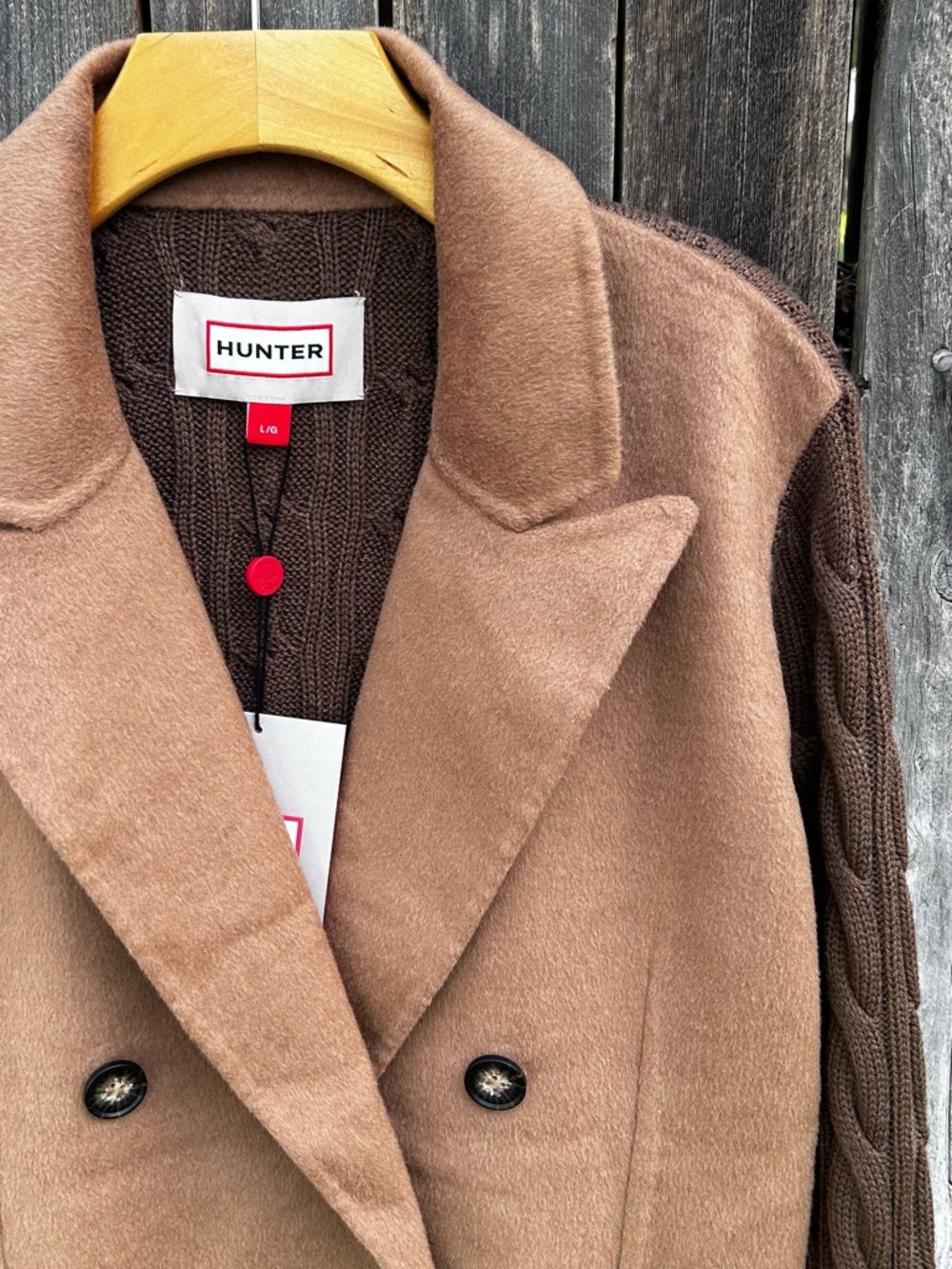 NWT Hunter Double Breasted Wool Blend Sweater Jacket Camel Tan Brown L - Picture 6 of 16